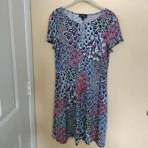 Everlily Colorful Paisley Slinky Dress L Artsy Stretch Comfort Office Travel